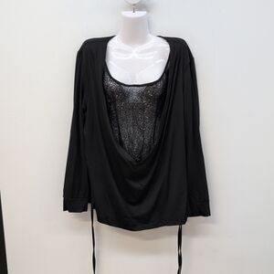 Women's Long Sleeve Mock NeckTop with Lace Detail Size 3XL Black